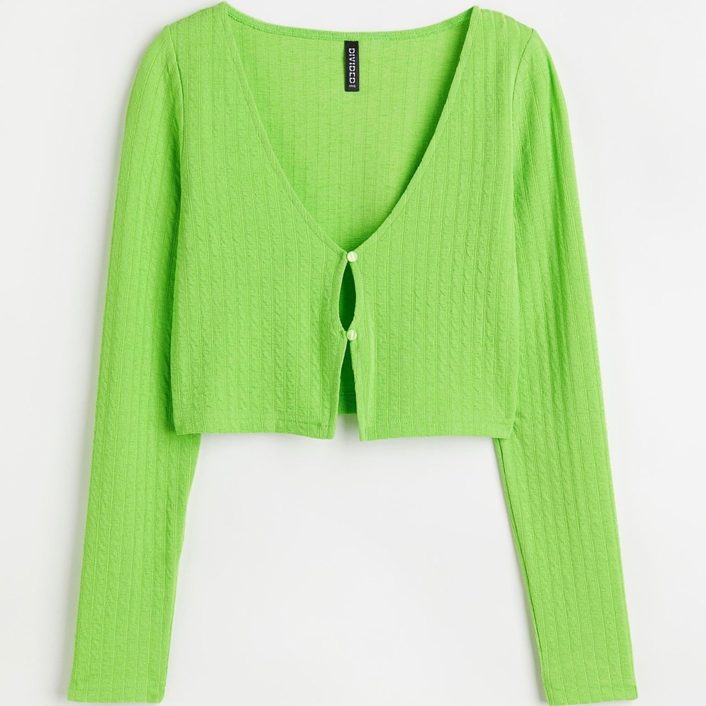 H&M Rib-Knit Cardigan in Lime Green XL NWT